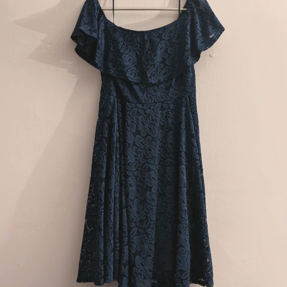 Blue Lace Off the Shoulder Dress
